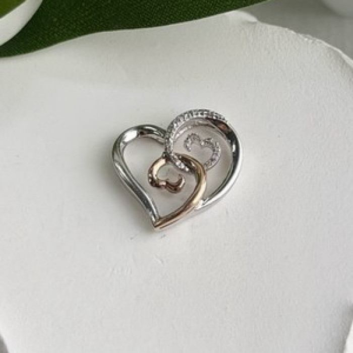 JWBR 10K Yellow Gold & 925 Sterling Silver Diamond Heart Pendant