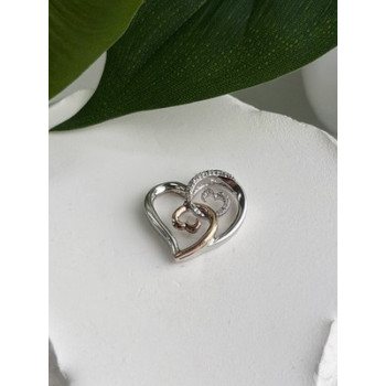 JWBR 10K Yellow Gold & 925 Sterling Silver Diamond Heart Pendant