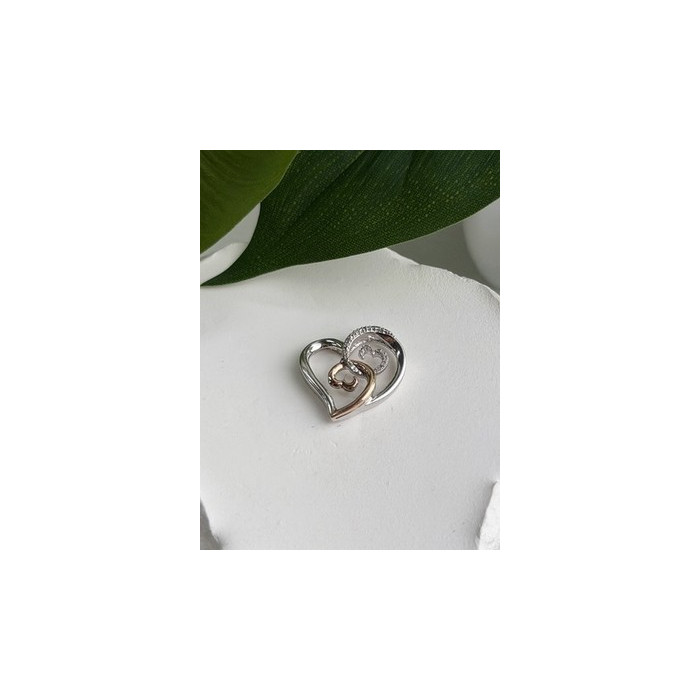 JWBR 10K Yellow Gold & 925 Sterling Silver Diamond Heart Pendant