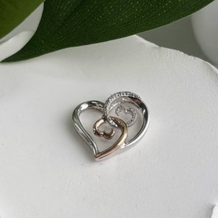 JWBR 10K Yellow Gold & 925 Sterling Silver Diamond Heart Pendant