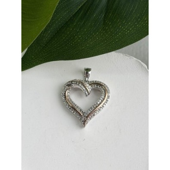 925 Sterling Silver & Gold Plated Diamond Heart Pendant