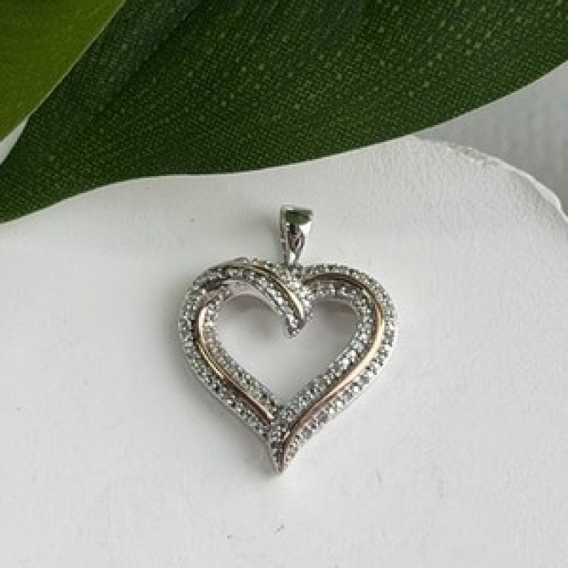 925 Sterling Silver & Gold Plated Diamond Heart Pendant
