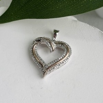 925 Sterling Silver & Gold Plated Diamond Heart Pendant