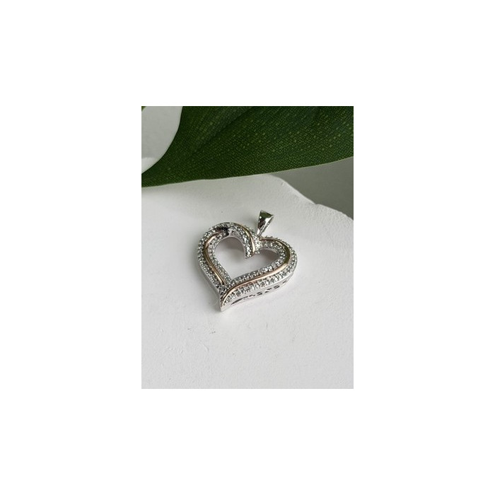 925 Sterling Silver & Gold Plated Diamond Heart Pendant