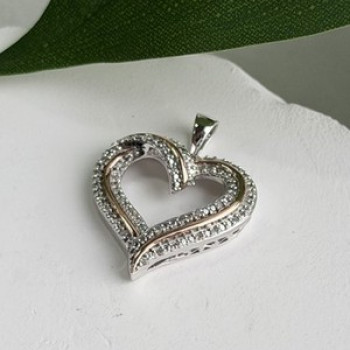 925 Sterling Silver & Gold Plated Diamond Heart Pendant