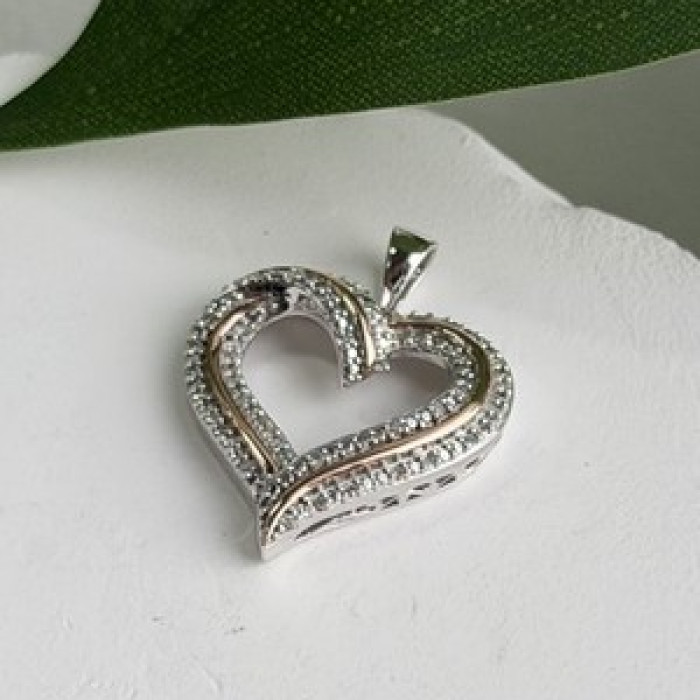 925 Sterling Silver & Gold Plated Diamond Heart Pendant