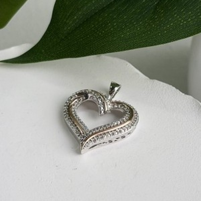 925 Sterling Silver & Gold Plated Diamond Heart Pendant