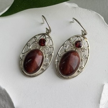 925 Sterling Silver Amber & Garnet Earrings