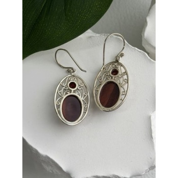 Navajo 925 Sterling Silver Turquoise & Coral Dangle Earrings