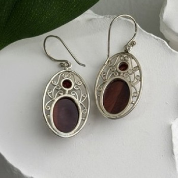 925 Sterling Silver Amber & Garnet Earrings