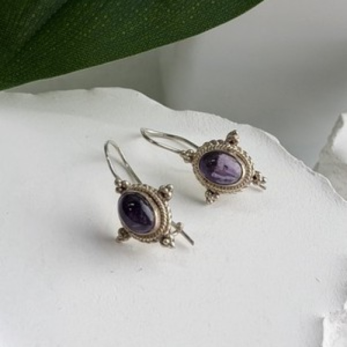 Vintage 925 Sterling Silver Amethyst Earrings