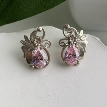 Lovely 925 Sterling Silver Pink Spinel Earrings