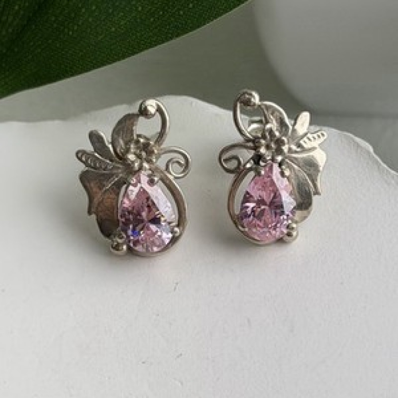 Lovely 925 Sterling Silver Pink Spinel Earrings