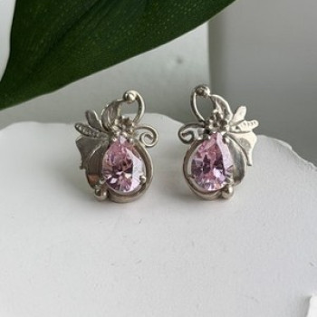 Lovely 925 Sterling Silver Pink Spinel Earrings