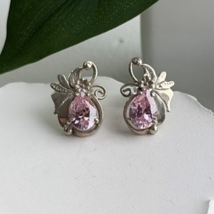 Lovely 925 Sterling Silver Pink Spinel Earrings
