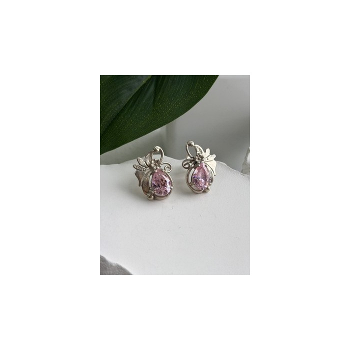 Lovely 925 Sterling Silver Pink Spinel Earrings