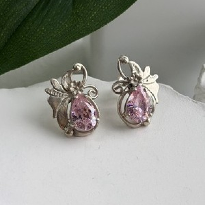 Lovely 925 Sterling Silver Pink Spinel Earrings