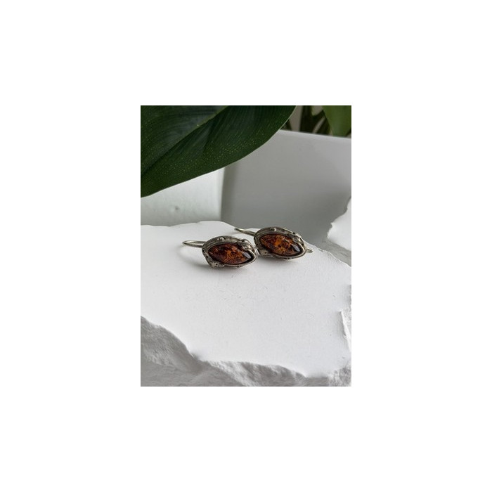 Vintage 925 Sterling Silver Amber Earrings