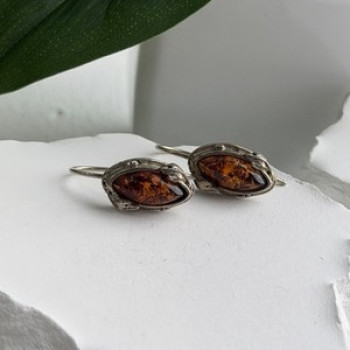 Vintage 925 Sterling Silver Amber Earrings