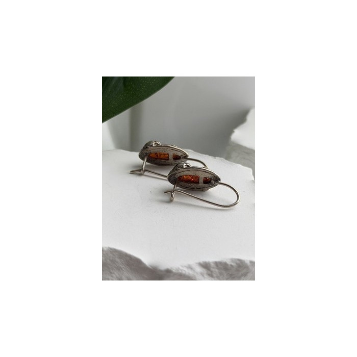 Vintage 925 Sterling Silver Amber Earrings