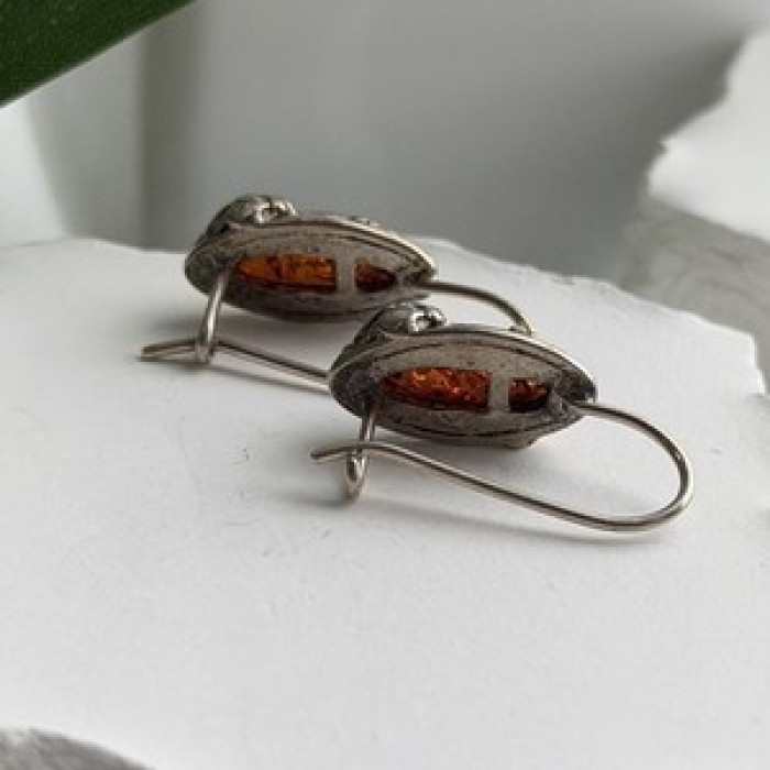 Vintage 925 Sterling Silver Amber Earrings