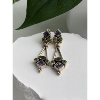 925 Sterling Silver Amethyst Peridot Citrine Earrings