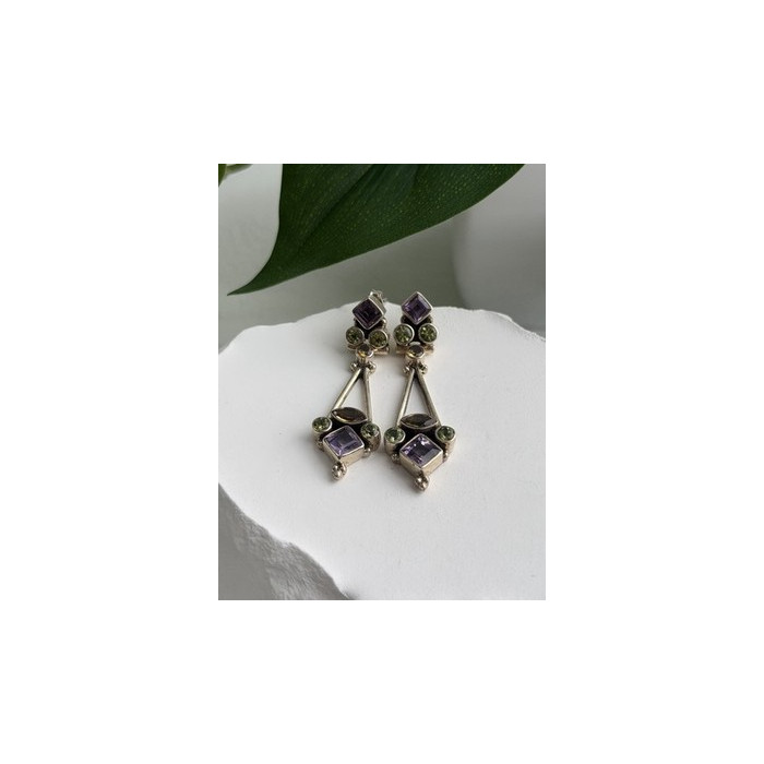 925 Sterling Silver Amethyst Peridot Citrine Earrings
