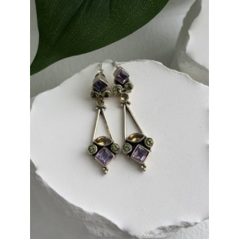 925 Sterling Silver Amethyst Peridot Citrine Earrings