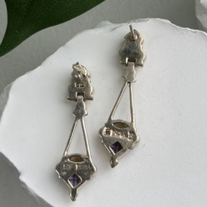 925 Sterling Silver Amethyst Peridot Citrine Earrings