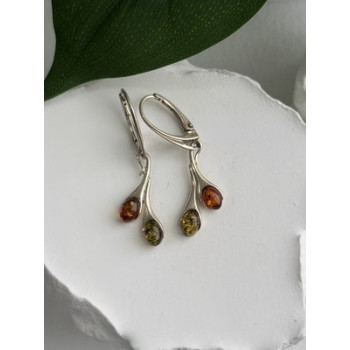 925 Sterling Silver Green & Orange Amber Earrings