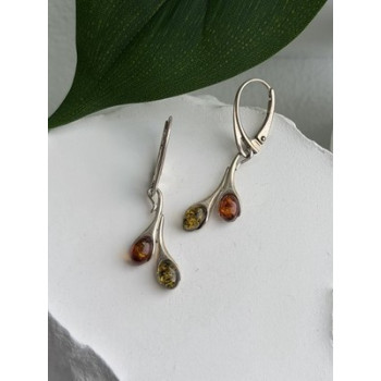 925 Sterling Silver Green & Orange Amber Earrings