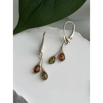 925 Sterling Silver Green & Orange Amber Earrings