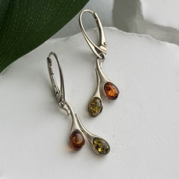 925 Sterling Silver Green & Orange Amber Earrings