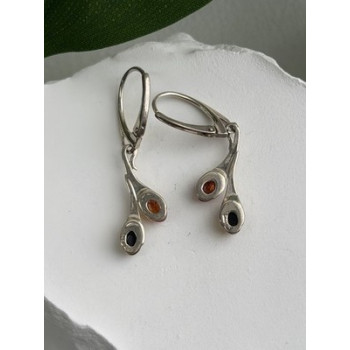 925 Sterling Silver Green & Orange Amber Earrings