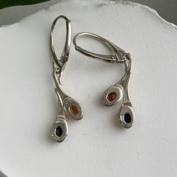 925 Sterling Silver Green & Orange Amber Earrings