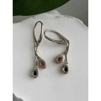 925 Sterling Silver Green & Orange Amber Earrings