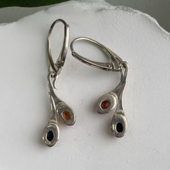 925 Sterling Silver Green & Orange Amber Earrings