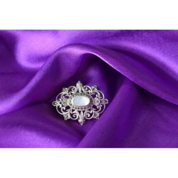 Vintage 925 Sterling Silver Mother of Pearl and Marcasites Brooch