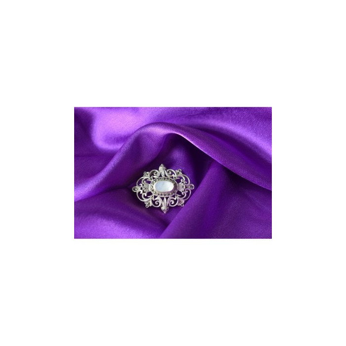 Vintage 925 Sterling Silver Mother of Pearl and Marcasites Brooch