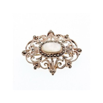 Vintage 925 Sterling Silver Mother of Pearl and Marcasites Brooch