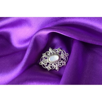 Vintage 925 Sterling Silver Mother of Pearl and Marcasites Brooch