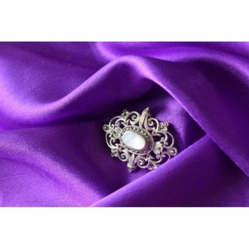 Vintage 925 Sterling Silver Mother of Pearl and Marcasites Brooch