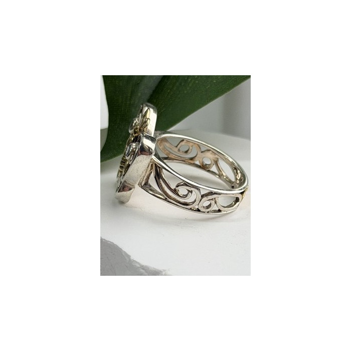 Vintage Butterfly 925 Sterling Silver Abalone & Topaz Ring Size 8