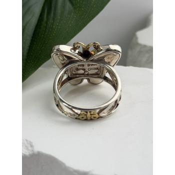 Vintage Butterfly 925 Sterling Silver Abalone & Topaz Ring Size 8