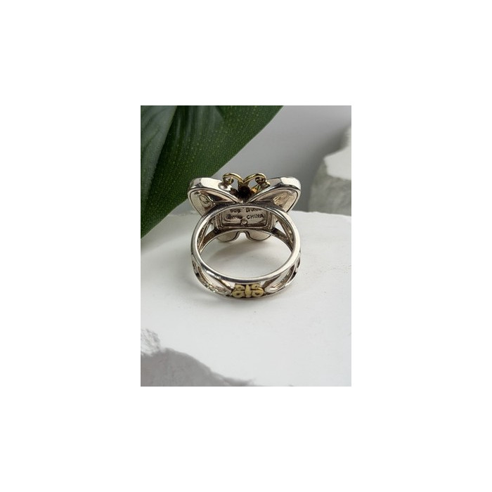 Vintage Butterfly 925 Sterling Silver Abalone & Topaz Ring Size 8