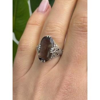 925 Sterling Silver Brown Tourmaline Ring Size 7