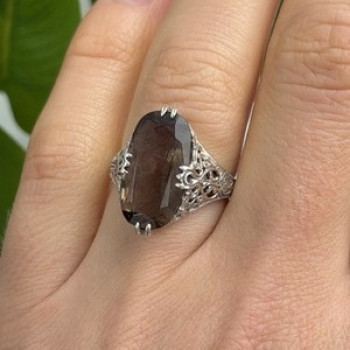 925 Sterling Silver Brown Tourmaline Ring Size 7