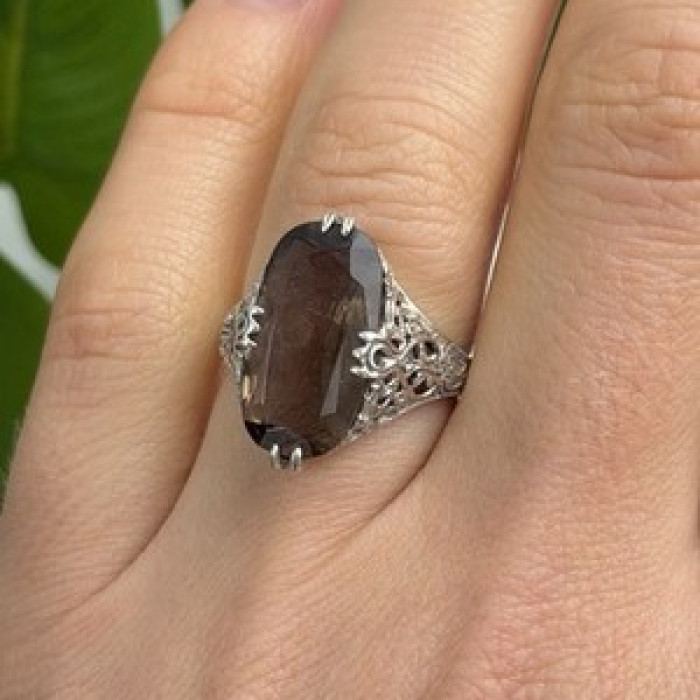 925 Sterling Silver Brown Tourmaline Ring Size 7
