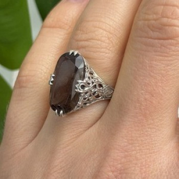 925 Sterling Silver Brown Tourmaline Ring Size 7