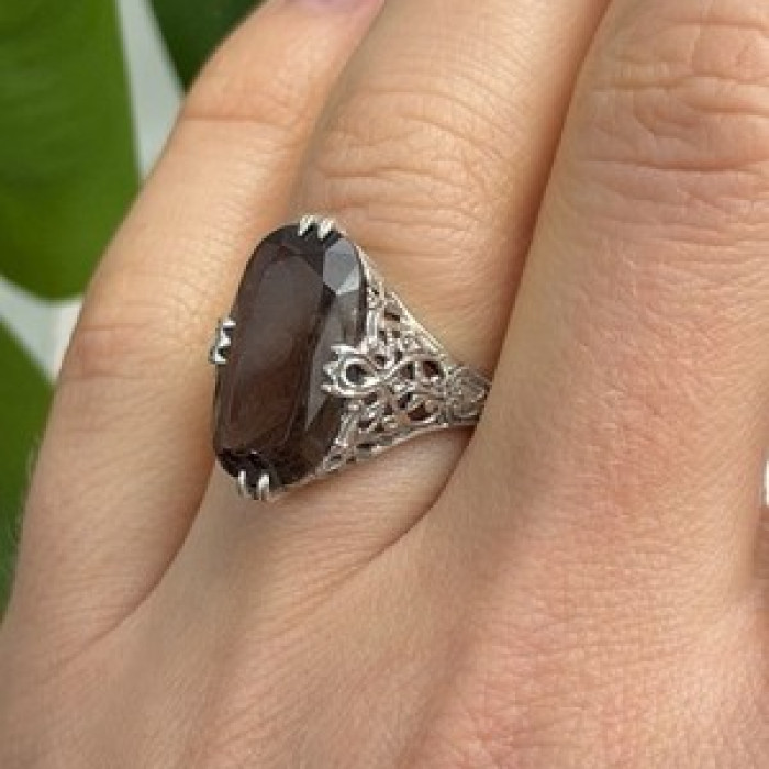 925 Sterling Silver Brown Tourmaline Ring Size 7